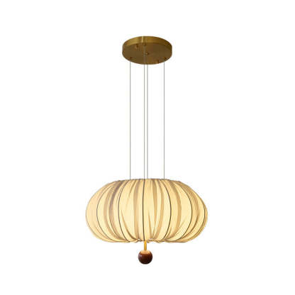 French Fabric Metal Wood Curved Round LED Chandelier