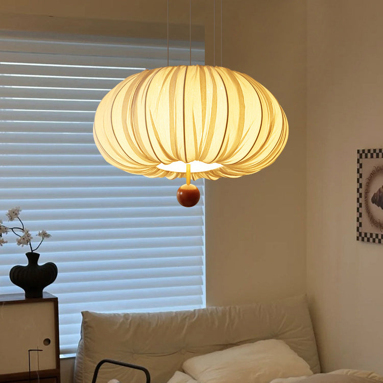 French Fabric Metal Wood Curved Round LED Chandelier