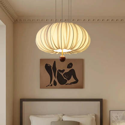 French Fabric Metal Wood Curved Round LED Chandelier