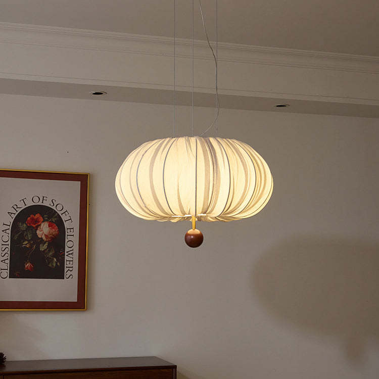 French Fabric Metal Wood Curved Round LED Chandelier