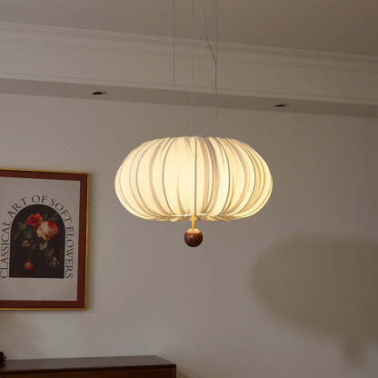 French Fabric Metal Wood Curved Round LED Chandelier