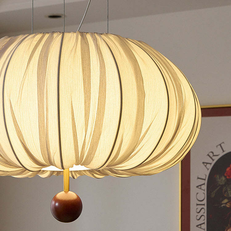 French Fabric Metal Wood Curved Round LED Chandelier