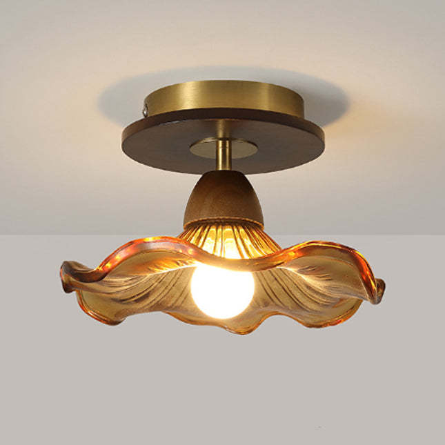 Retro Metal Rubber Wood Semi-Flush Ceiling Light