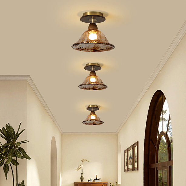 Retro Metal Rubber Wood Semi-Flush Ceiling Light