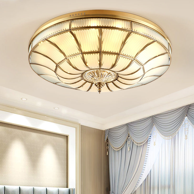 European Brass Glass Crystal Round LED Flush Mount Light