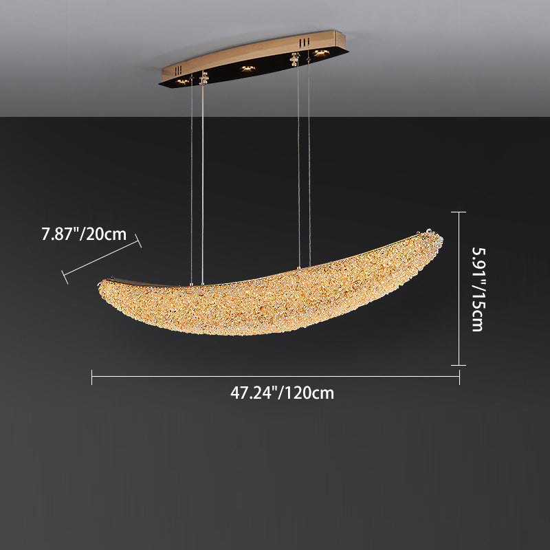 Modern Crystal Metal Banana Boat LED Island Chandelier — Infinitely Dimmable / 110V-120V For US/CA
