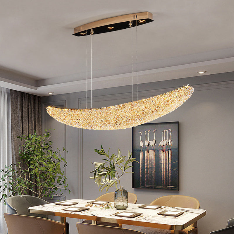Modern Crystal Metal Banana Boat LED Island Chandelier — Neutral Light (4000K) / 110V-120V For US/CA