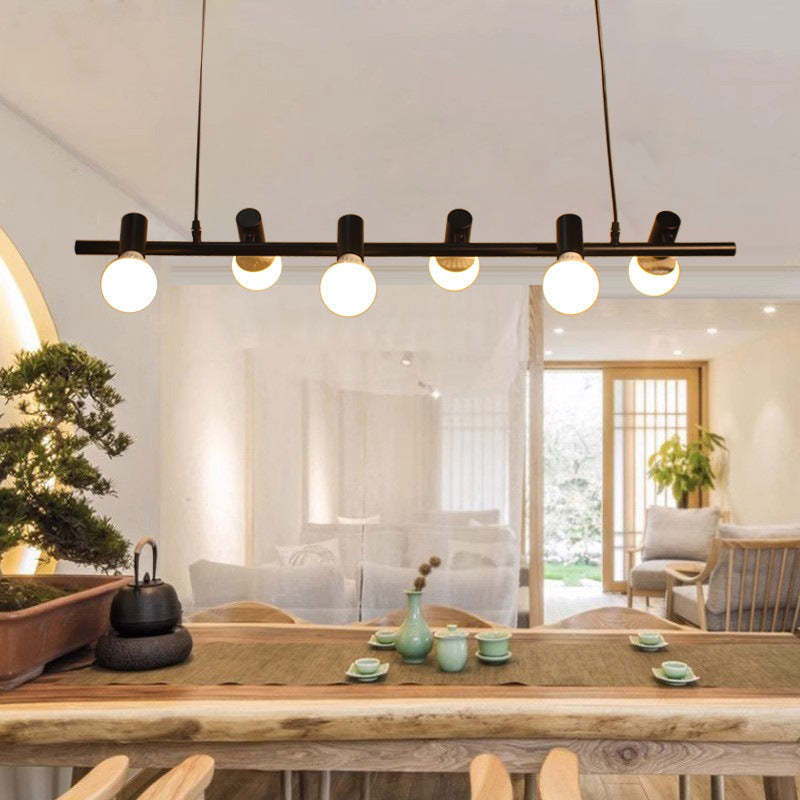 Industrial Iron Linear Bulb Island Chandelier