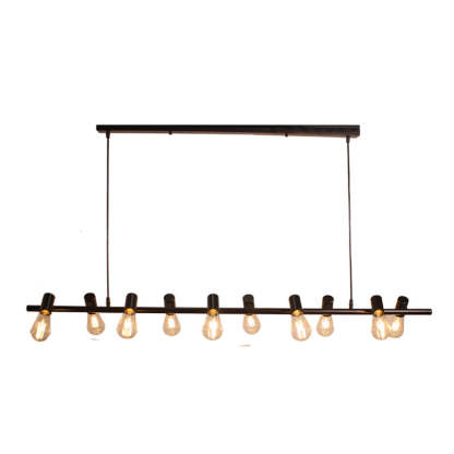 Industrial Iron Linear Bulb Island Chandelier