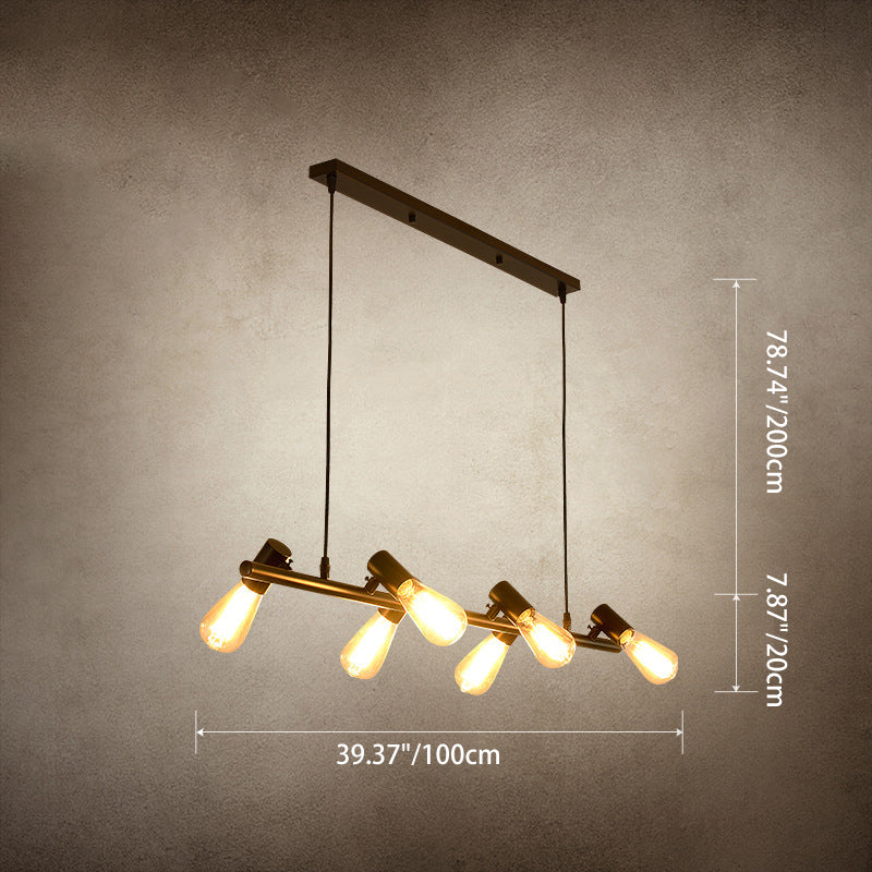 Industrial Iron Linear Bulb Island Chandelier