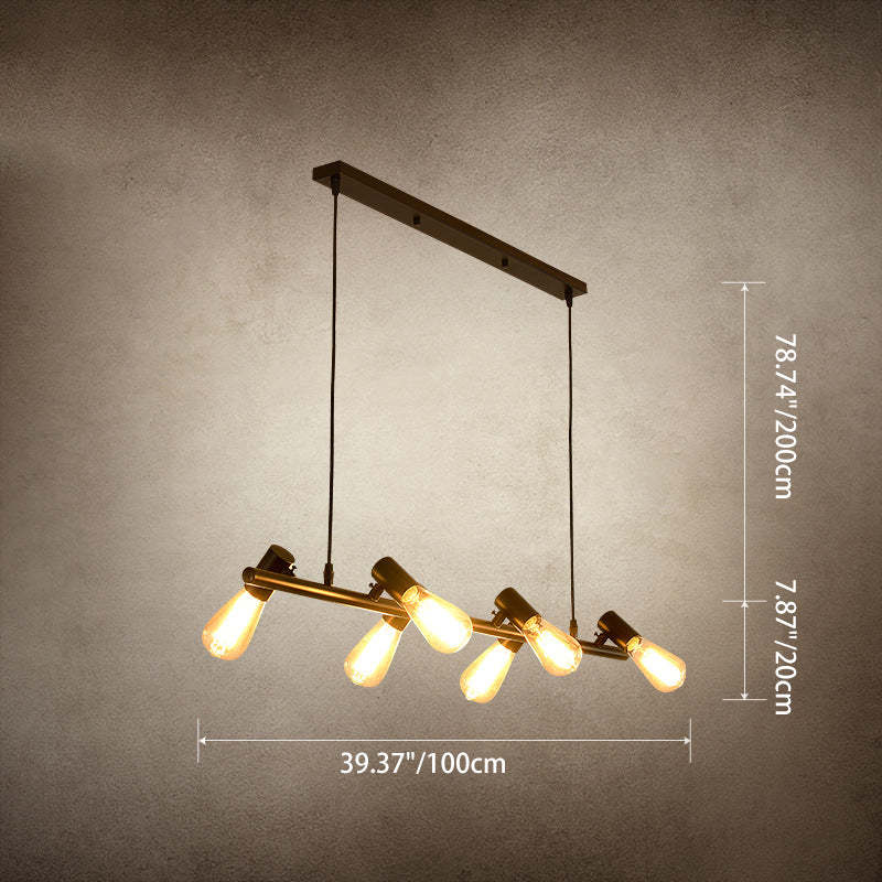 Industrial Iron Linear Bulb Island Chandelier