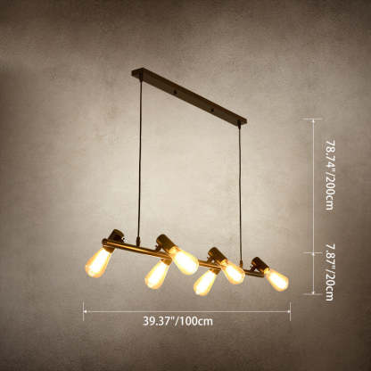 Industrial Iron Linear Bulb Island Chandelier