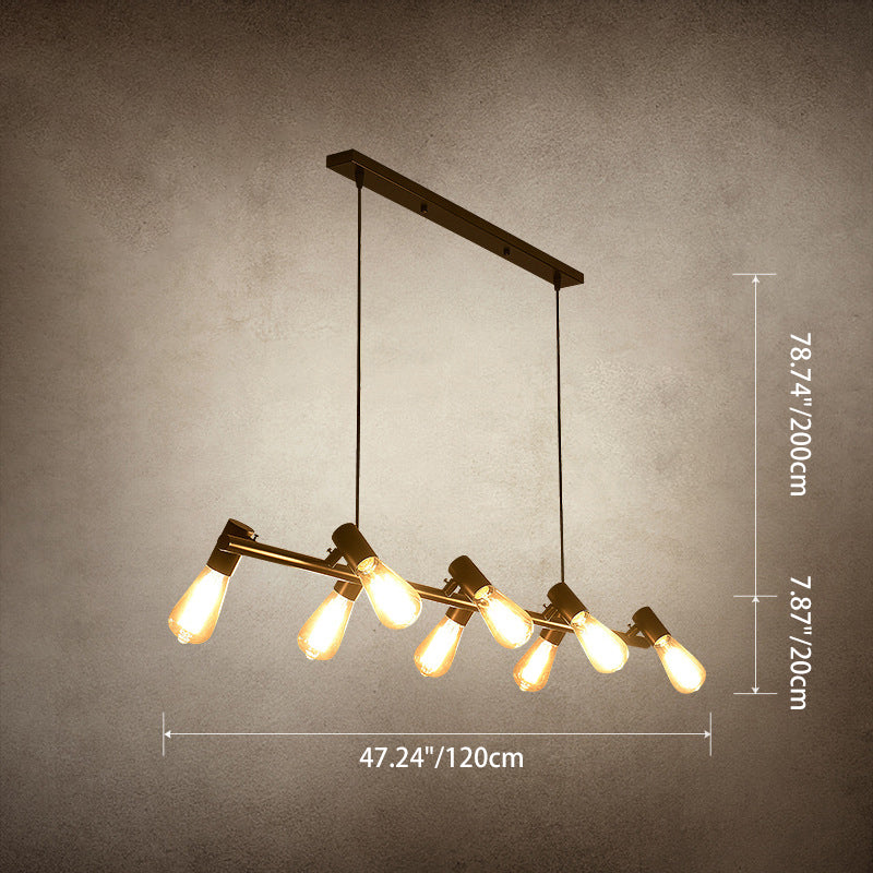 Industrial Iron Linear Bulb Island Chandelier