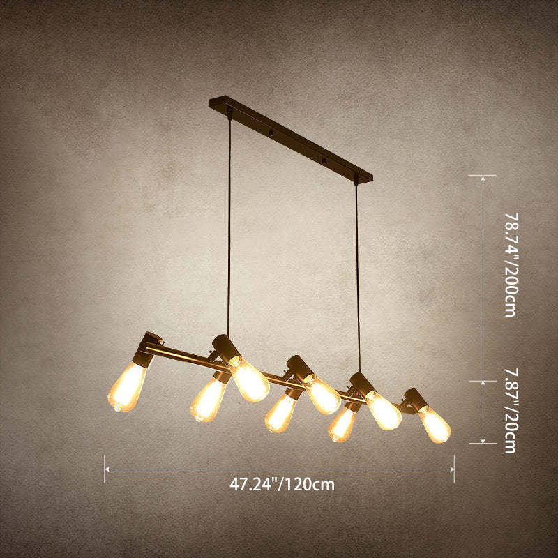 Industrial Iron Linear Bulb Island Chandelier