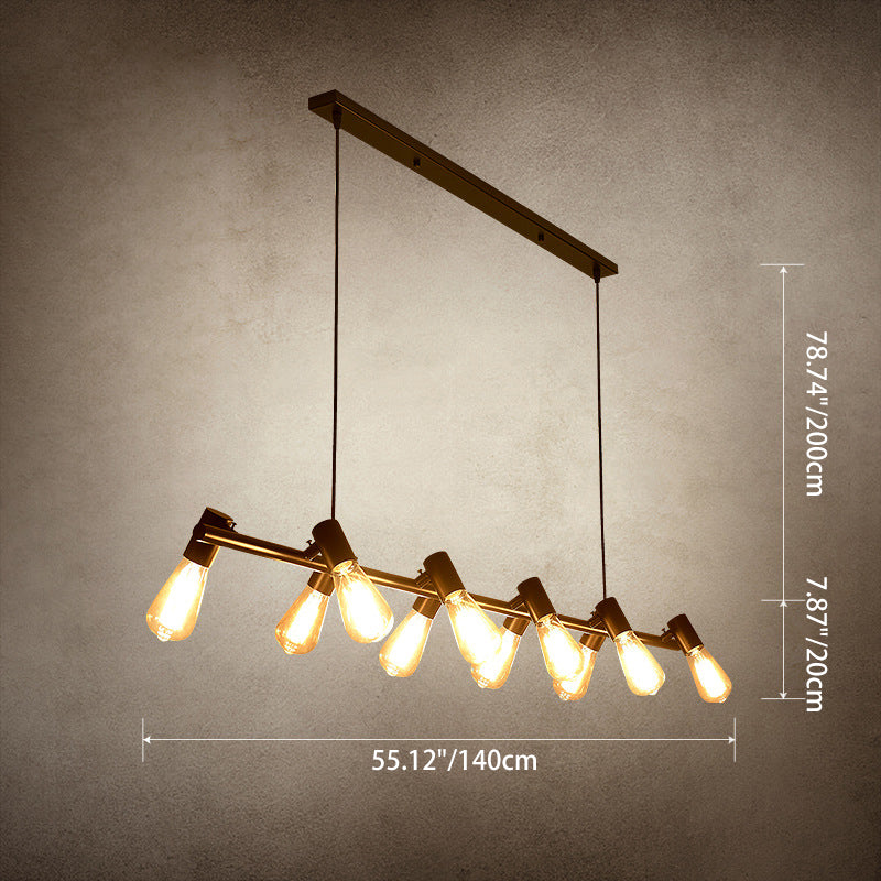 Industrial Iron Linear Bulb Island Chandelier