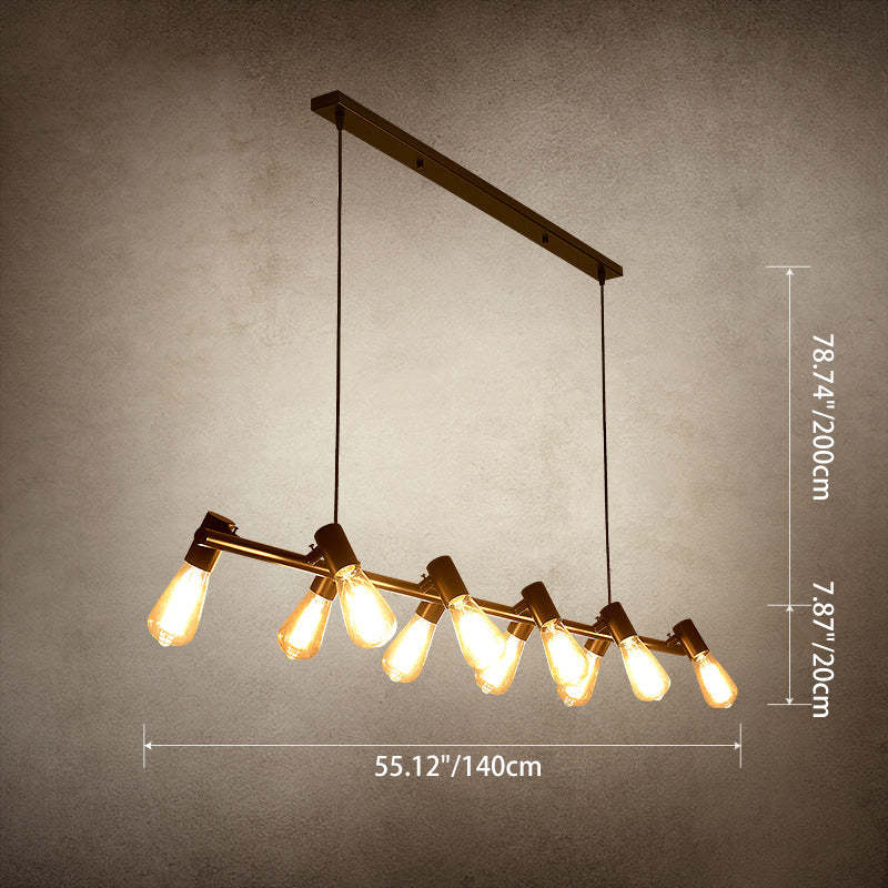 Industrial Iron Linear Bulb Island Chandelier