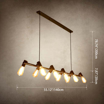 Industrial Iron Linear Bulb Island Chandelier