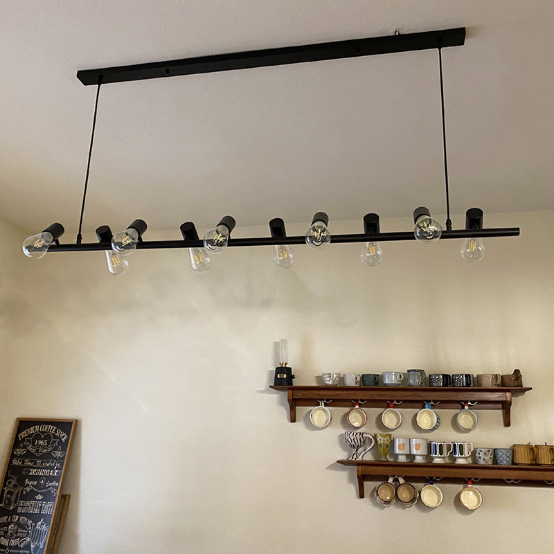 Industrial Iron Linear Bulb Island Chandelier