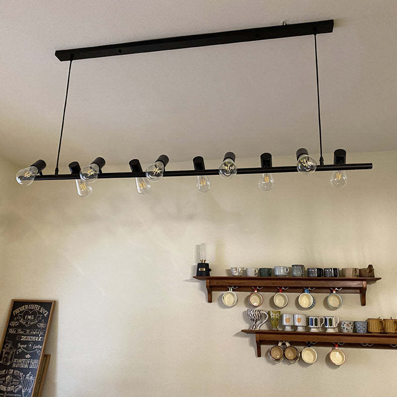Industrial Iron Linear Bulb Island Chandelier