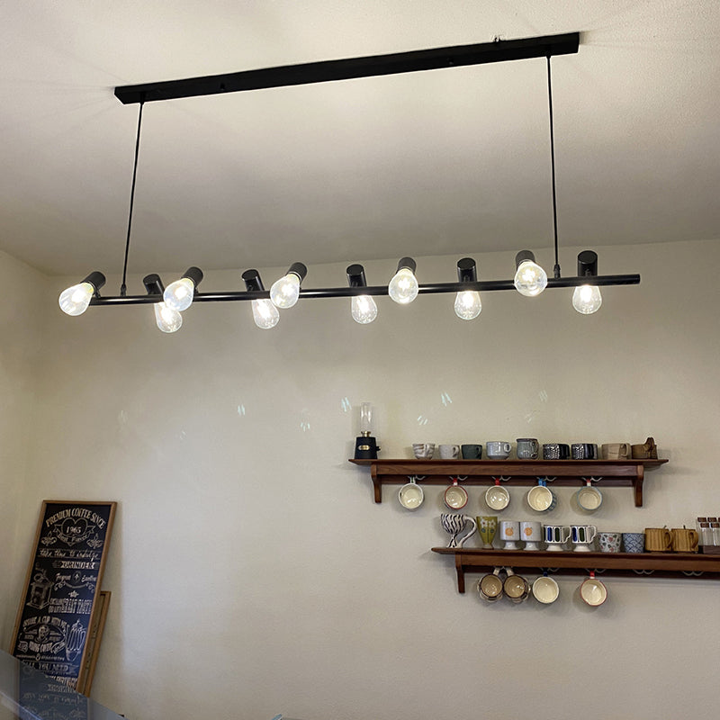 Industrial Iron Linear Bulb Island Chandelier
