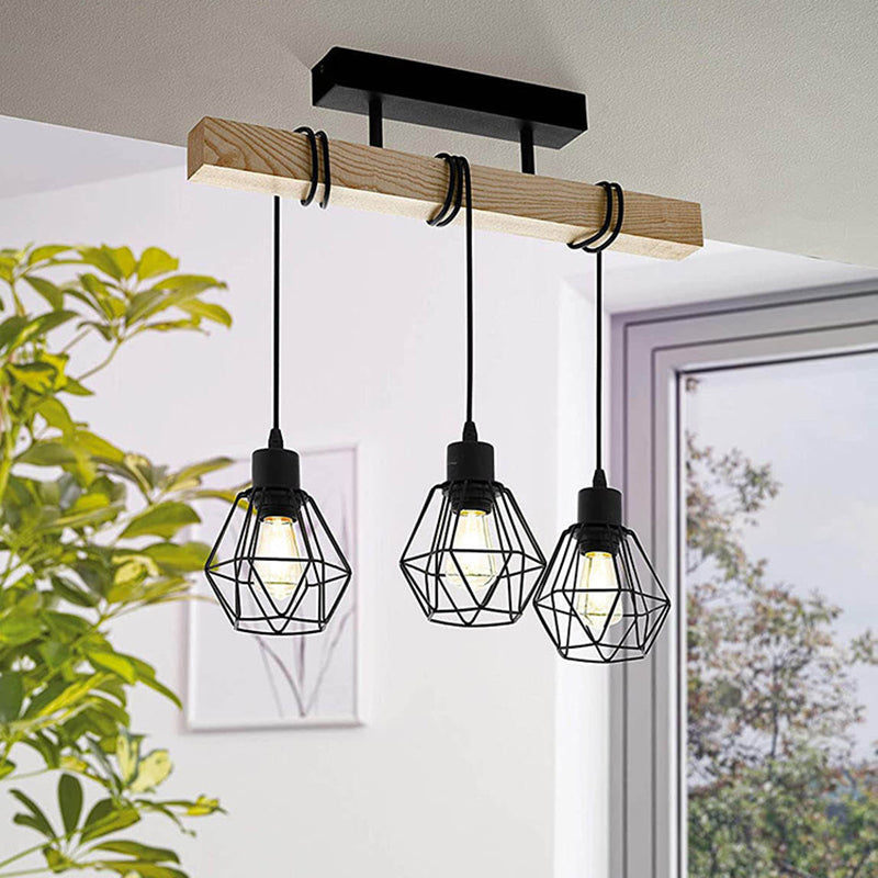 Industrial Wood Island Chandelier — 3 / Without Lamp Shade / 220V-240V For UK/AU