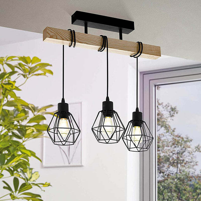 Industrial Wood Island Chandelier — 3 / Without Lamp Shade / 220V-240V For UK/AU