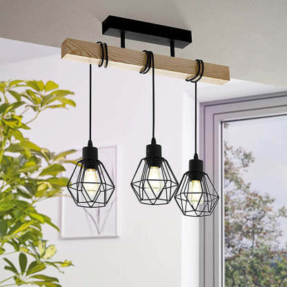 Industrial Wood Island Chandelier — 3 / Without Lamp Shade / 220V-240V For UK/AU