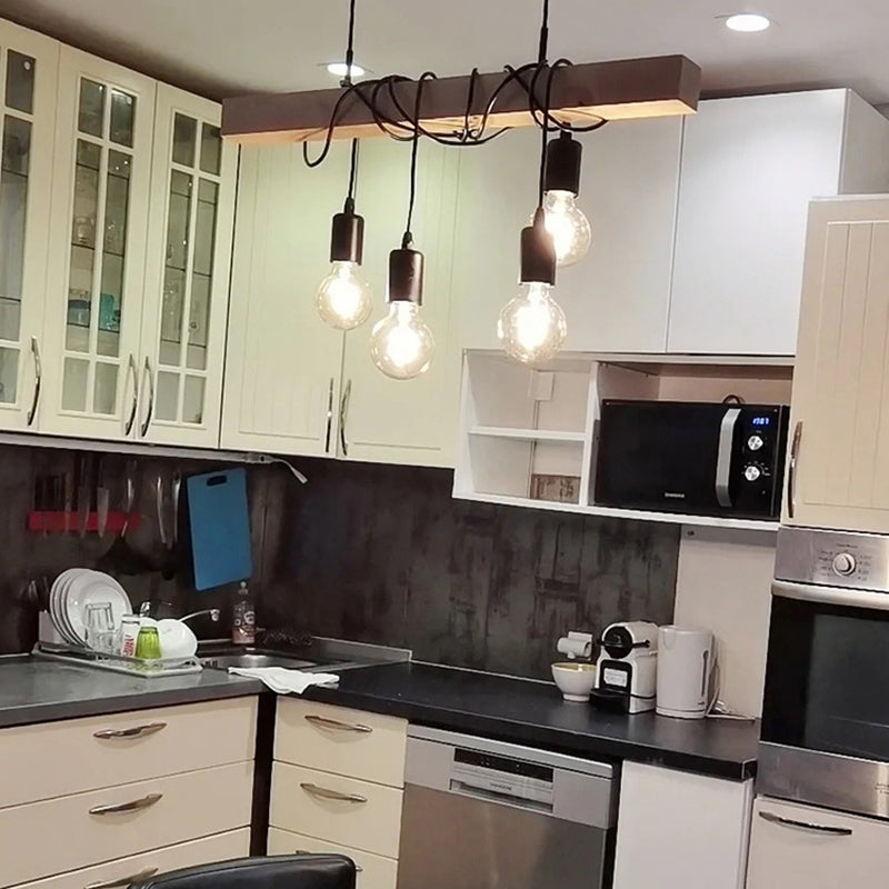 Industrial Wood Island Chandelier