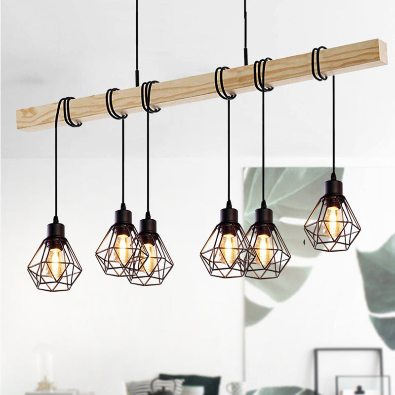 Industrial Wood Island Chandelier
