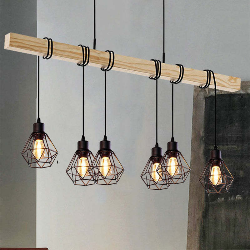 Industrial Wood Island Chandelier — 3 / Without Lamp Shade / 110V-120V For US/CA