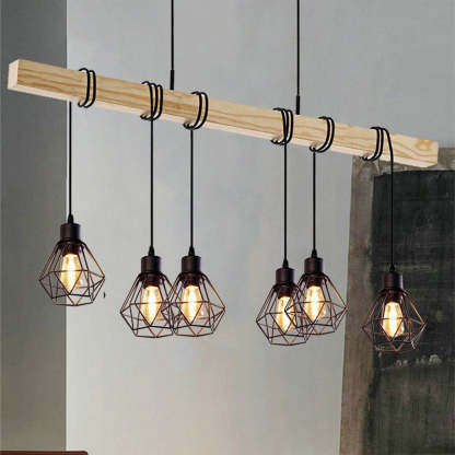 Industrial Wood Island Chandelier — 3 / Without Lamp Shade / 110V-120V For US/CA