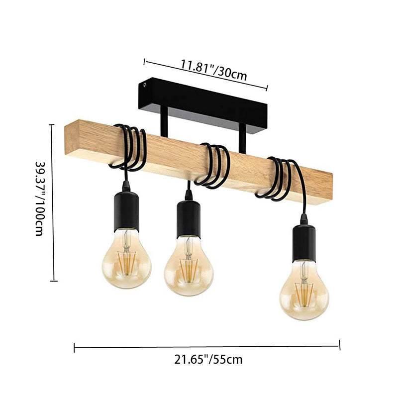 Contemporary island chandeliers in wood — With Lamp Shade / 3-Light / 220V-240V (UK/AU)
