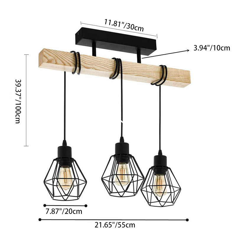 Industrial Wood Island Chandelier — 6 / Without Lamp Shade / 110V-120V For US/CA