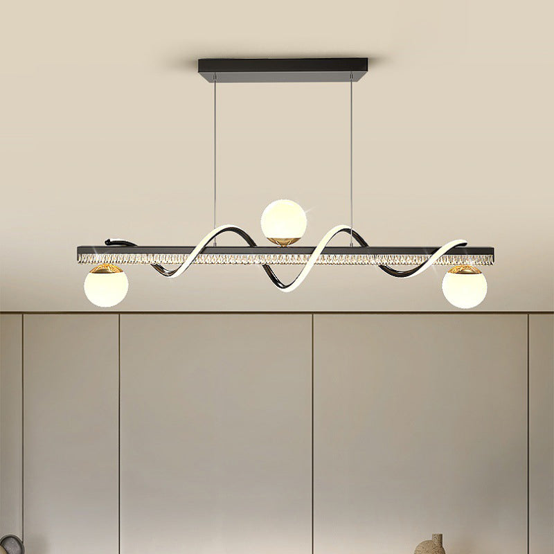 Modern Iron Acrylic Wave Globe LED Island Chandelier — Gold / Infinitely Dimmable / 110V-120V For US/CA