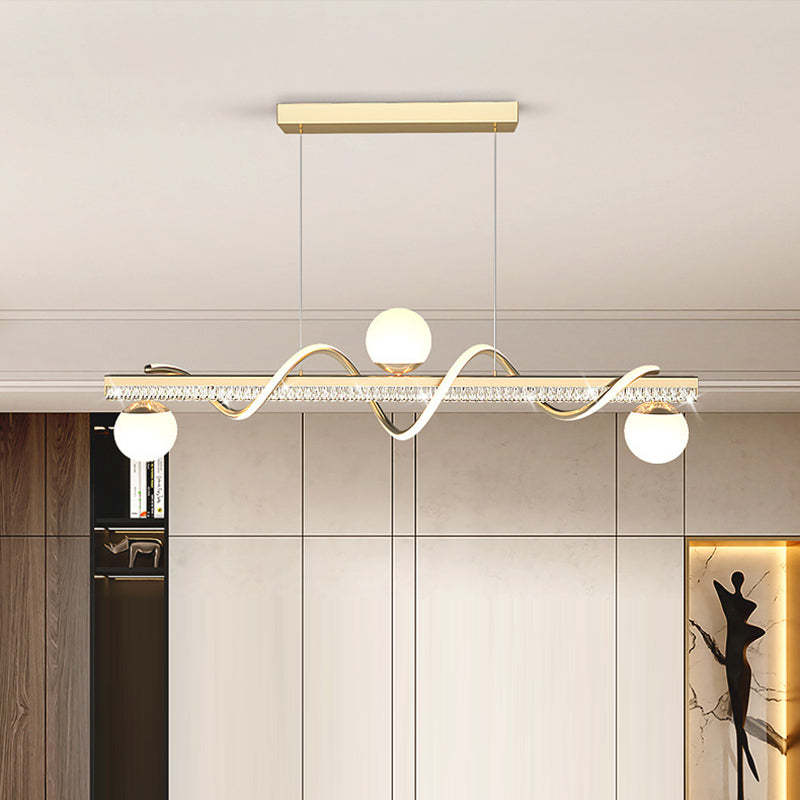 Modern Iron Acrylic Wave Globe LED Island Chandelier