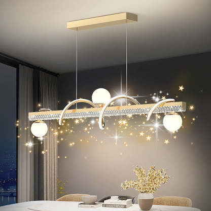 Modern Iron Acrylic Wave Globe LED Island Chandelier