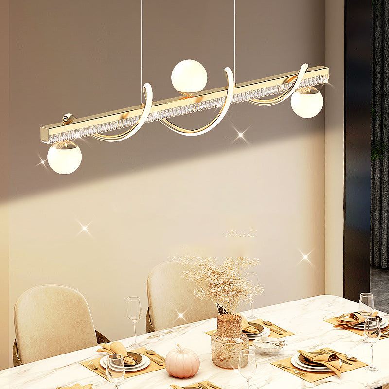 Modern Iron Acrylic Wave Globe LED Island Chandelier — Gold / Infinitely Dimmable / 220V-240V For UK/AU