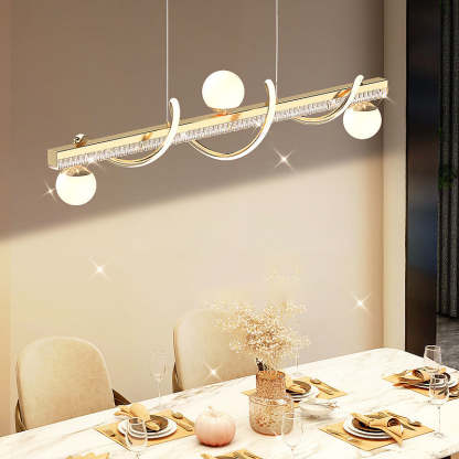 Modern Iron Acrylic Wave Globe LED Island Chandelier — Gold / Infinitely Dimmable / 220V-240V For UK/AU