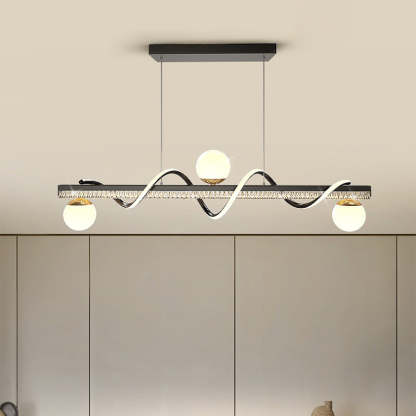Modern Iron Acrylic Wave Globe LED Island Chandelier — Gold / Infinitely Dimmable / 110V-120V For US/CA