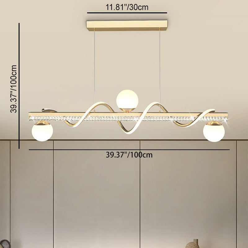 Modern Iron Acrylic Wave Globe LED Island Chandelier