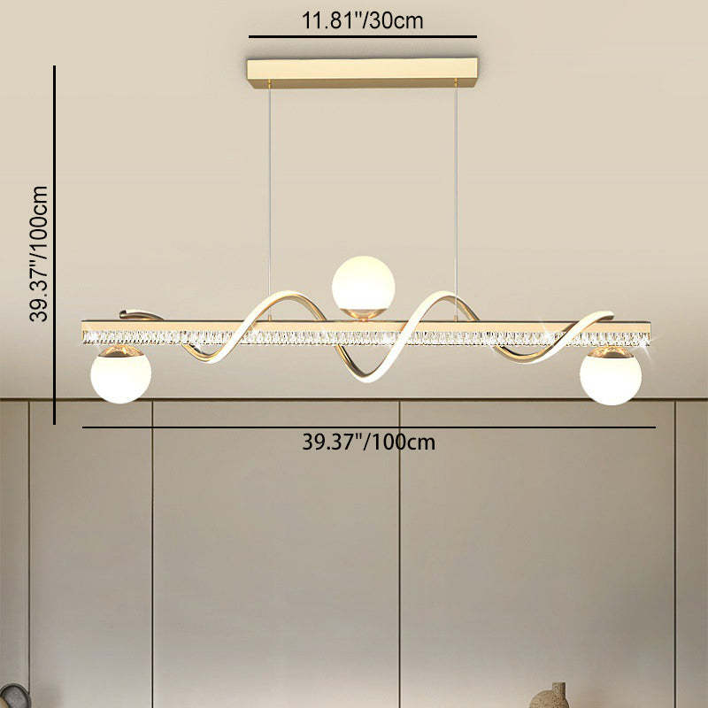 Modern Iron Acrylic Wave Globe LED Island Chandelier