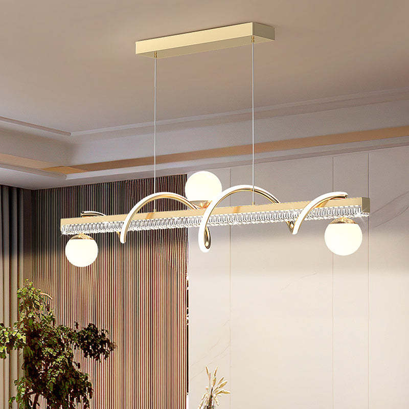 Modern Iron Acrylic Wave Globe LED Island Chandelier — Black / Infinitely Dimmable / 110V-120V For US/CA