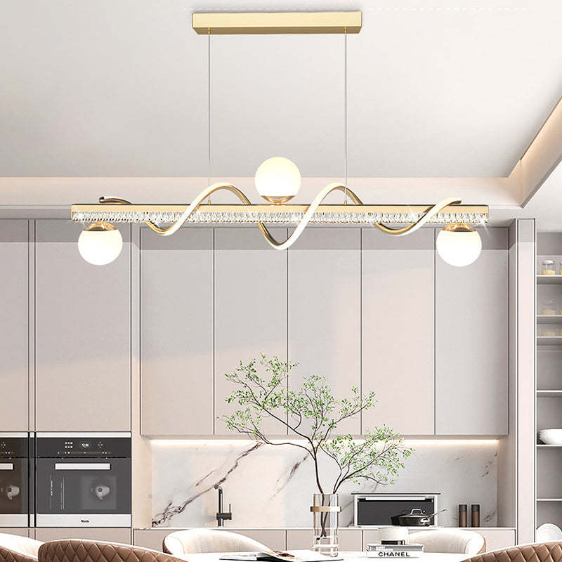 Modern Iron Acrylic Wave Globe LED Island Chandelier