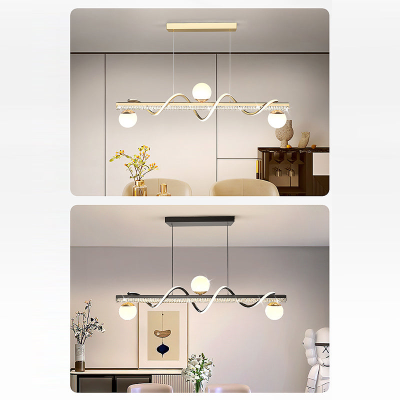 Modern Iron Acrylic Wave Globe LED Island Chandelier