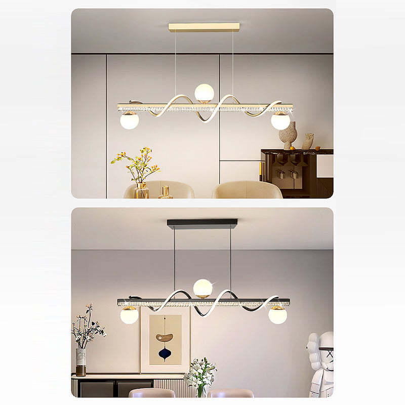 Modern Iron Acrylic Wave Globe LED Island Chandelier