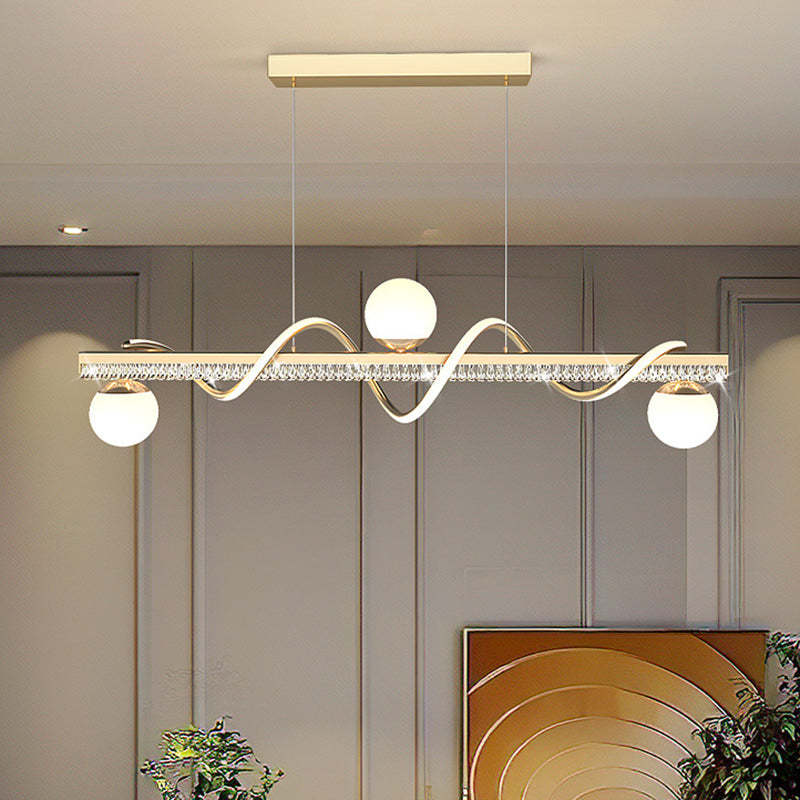 Modern Iron Acrylic Wave Globe LED Island Chandelier — Black / Infinitely Dimmable / 220V-240V For UK/AU