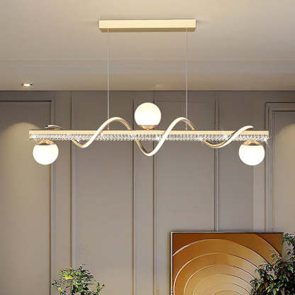 Modern Iron Acrylic Wave Globe LED Island Chandelier — Black / Infinitely Dimmable / 220V-240V For UK/AU