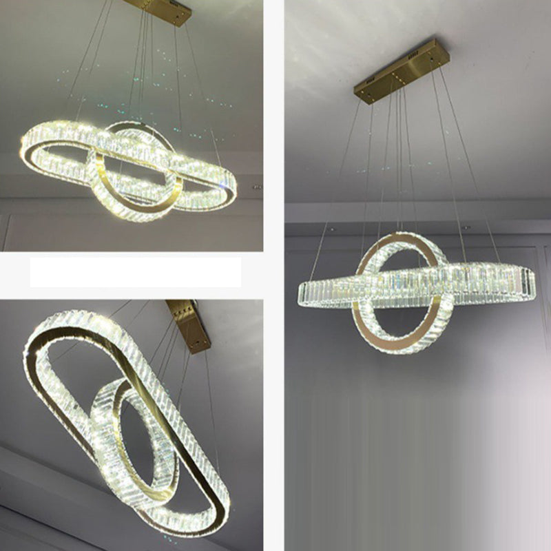 Modern Luxe Stainless Steel Crystal Oval LED Chandelier