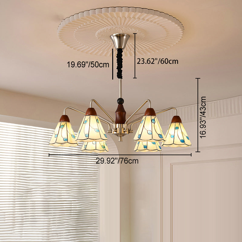 Contemporary Coastal Iron Wood Glass Cone Chandelier