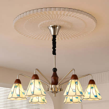 Contemporary Coastal Iron Wood Glass Cone Chandelier